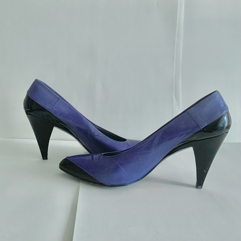Vintage Charles Jourdan Purple and Black Heels, Size 9